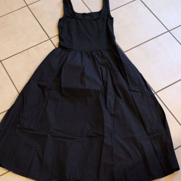 NWOT Quince Cotton Mixed Media Tank Dress Black Midi XS - Picture 2 of 14